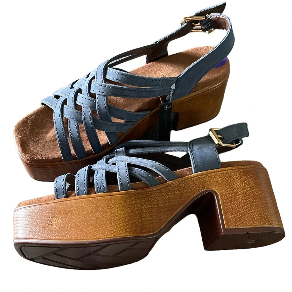 House of Harlow 1960 NIB Georgia denim blue platform wedges